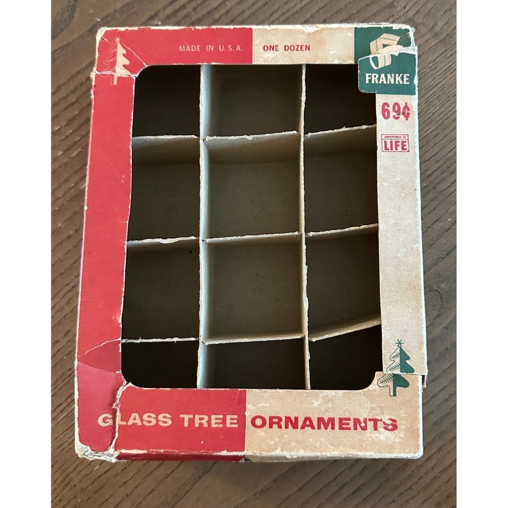 Vintage Franke Glass Tree Ornaments Empty Box 12 Slot Divider Mid Century Red